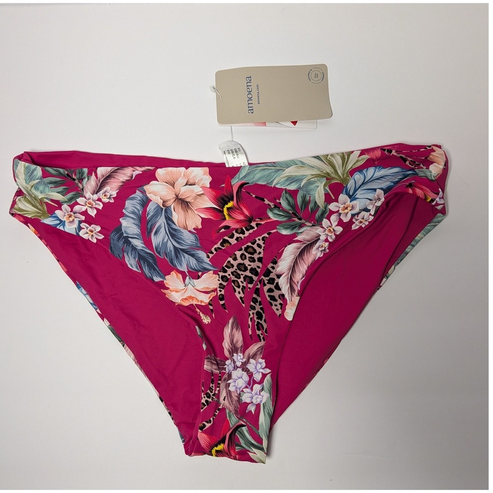 Amoena Cozumel PTY RV Tropical Floral Leopard Print Bikini Bottoms Pink Size 12